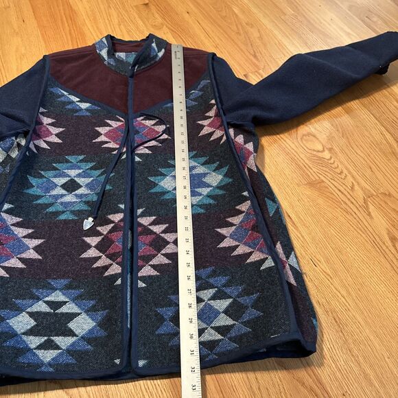EUC Vintage Pendleton Unisex  Western Aztec Wool Long COAT Jacket RARE Teal Blue - Picture 9 of 11